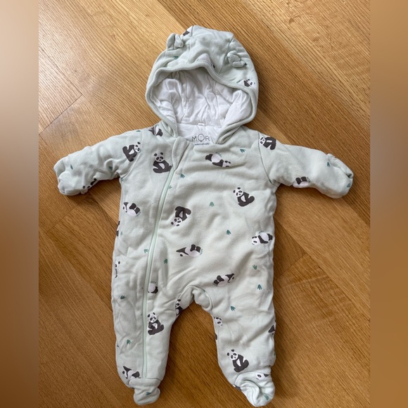 Baby Mori - 🐼 Adorable Panda Print Kids Footie Pram Suit - Light Green - Picture 1 of 3